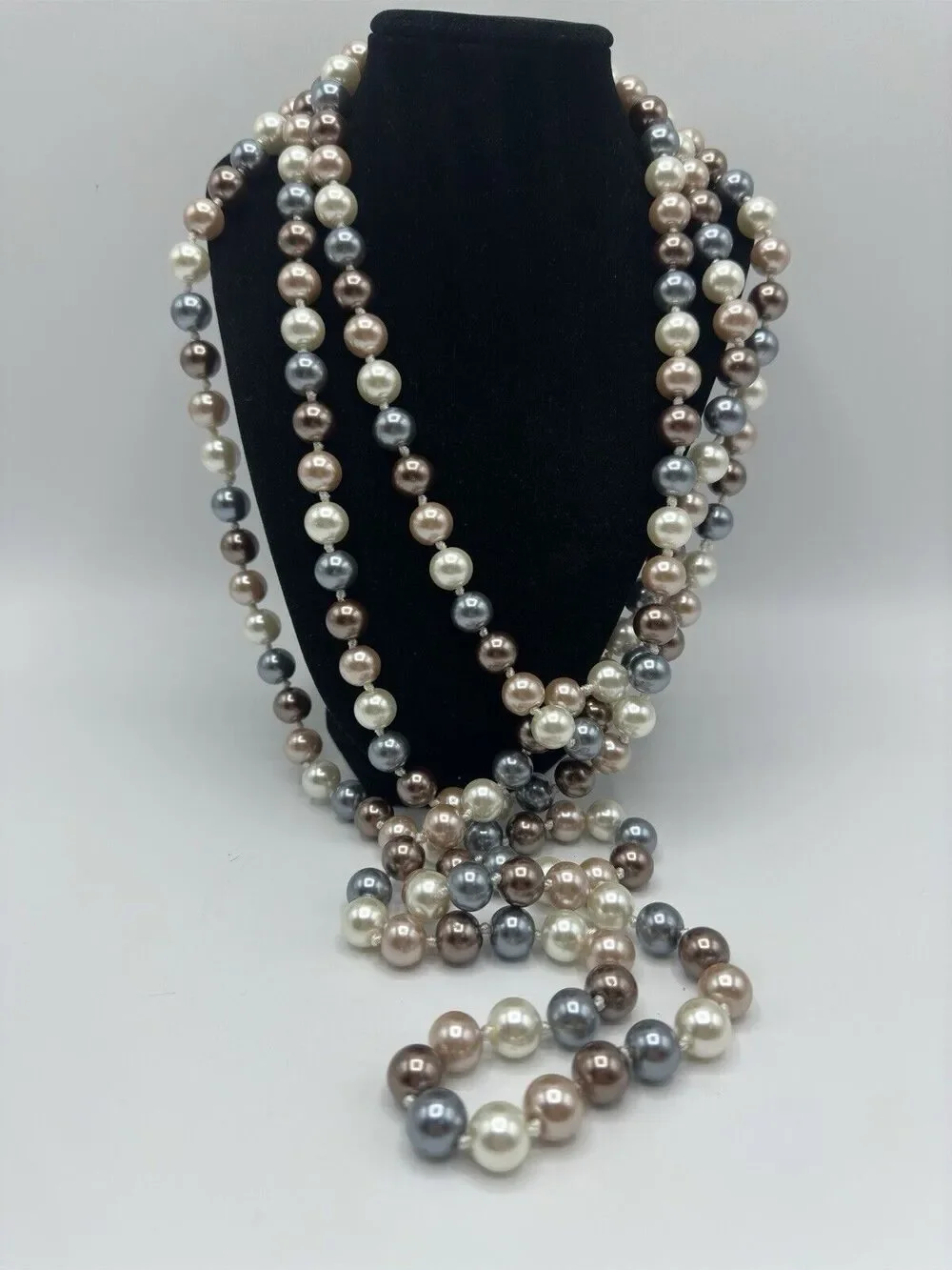 ✨ Simulated Pearl Knotted Long Endless Strand Necklace 96” - Neutral Mix ✨